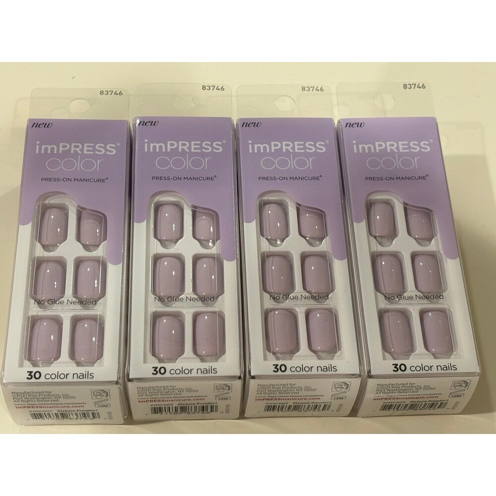 Kiss Impress No Glue Mani Press On Nails 007 Picture Purplect 4 sets